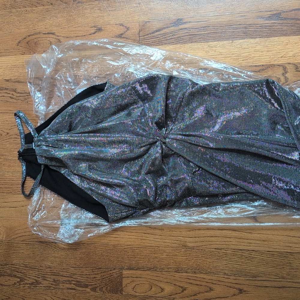 NWT Ramy Brook Dina Women's Silver Metallic Halter Cocktail Dress Midi Dress - Picture 3 of 9